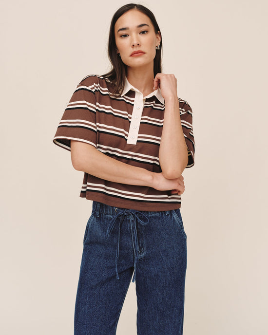 Bella Dahl Crop Polo Tee - Rugby Stripe