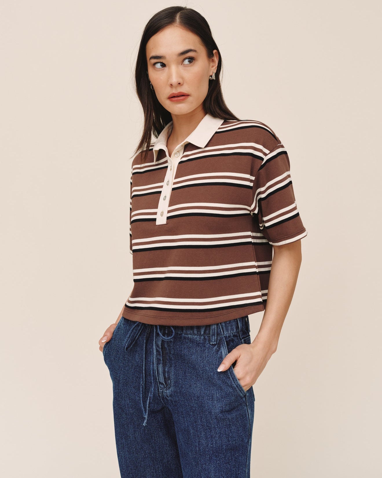 Crop Polo Tee - Rugby Stripe