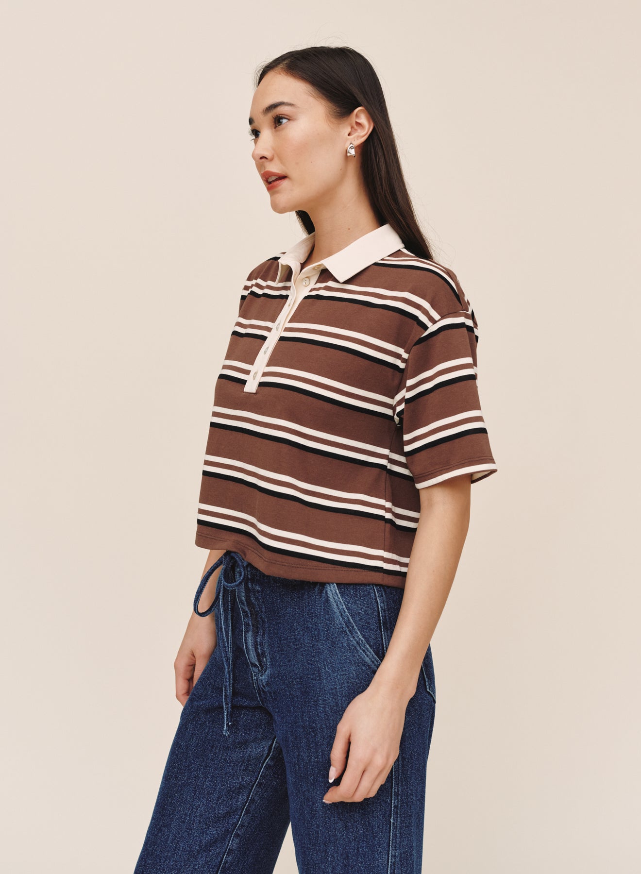 Crop Polo Tee - Rugby Stripe