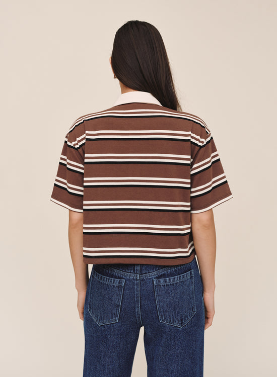 Bella Dahl Crop Polo Tee - Rugby Stripe View 2