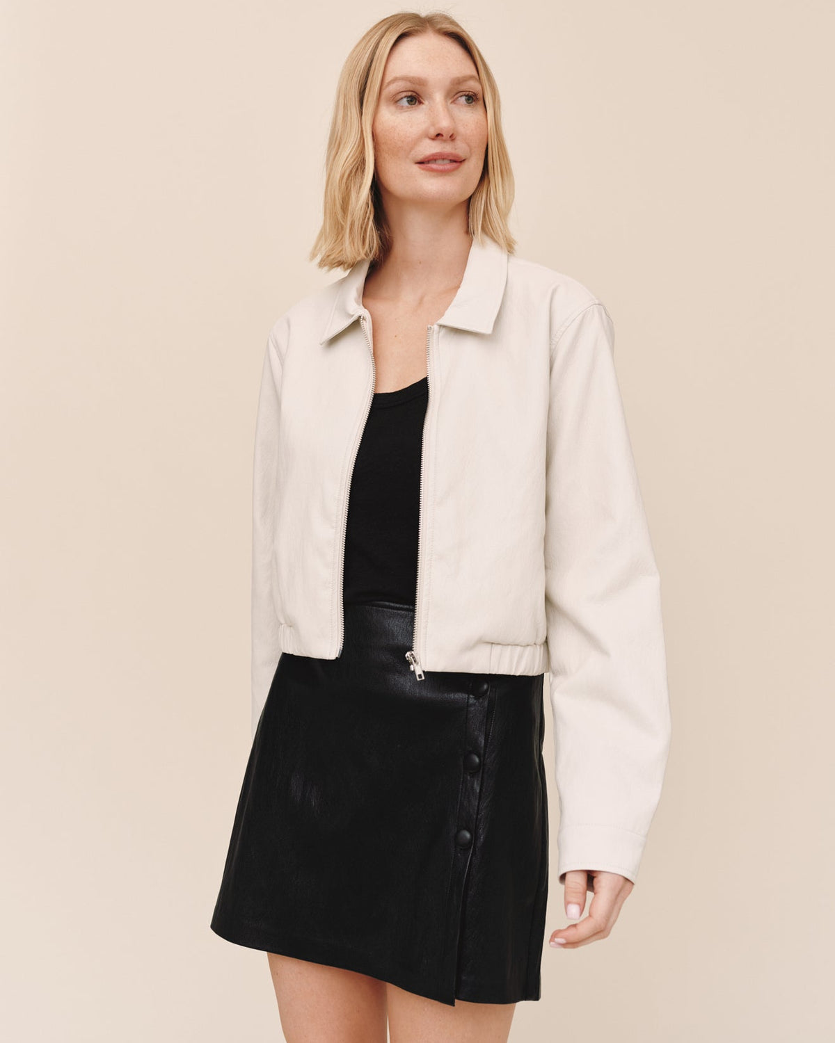 Crop Bomber Jacket - Winter White