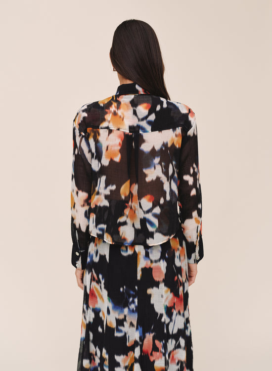 Bella Dahl Long Sleeve Boxy Crop Shirt - Blurred Bloom Print View 2