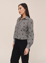Long Sleeve Crop Button Down - Micro Floral Gingham