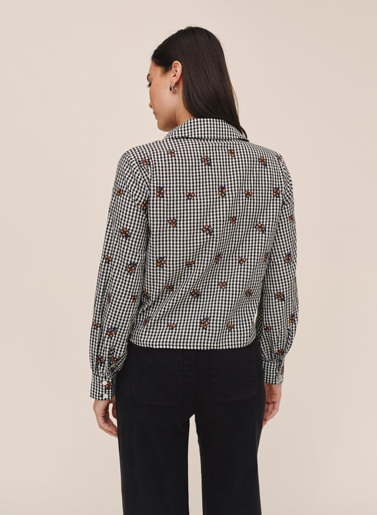 Bella Dahl Long Sleeve Crop Button Down - Micro Floral Gingham View 2