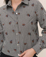 Long Sleeve Crop Button Down - Micro Floral Gingham