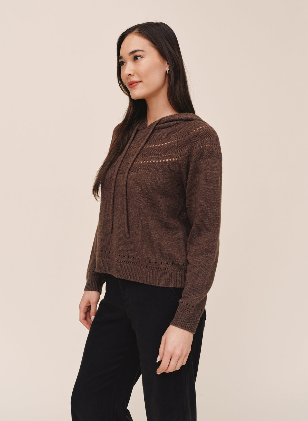 Pointelle Fairlsle Hoodie - Heather Mocha