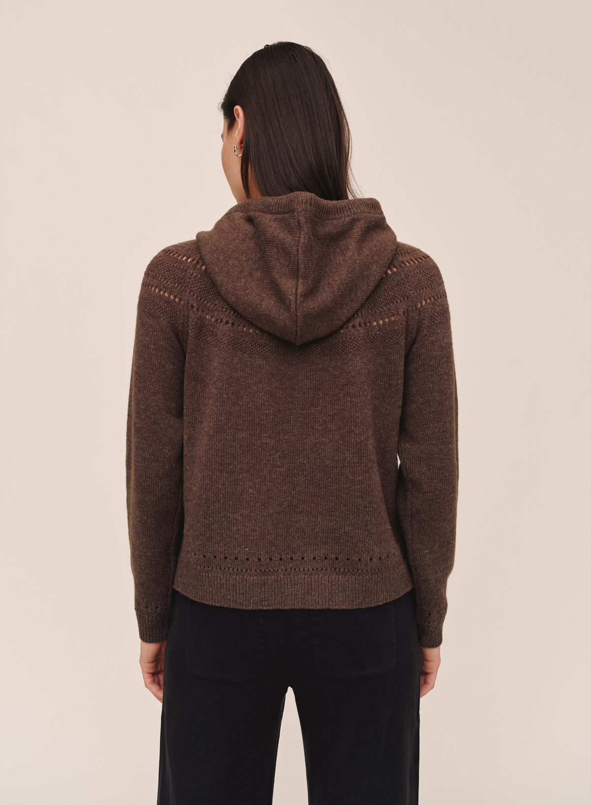 Pointelle Fairlsle Hoodie - Heather Mocha