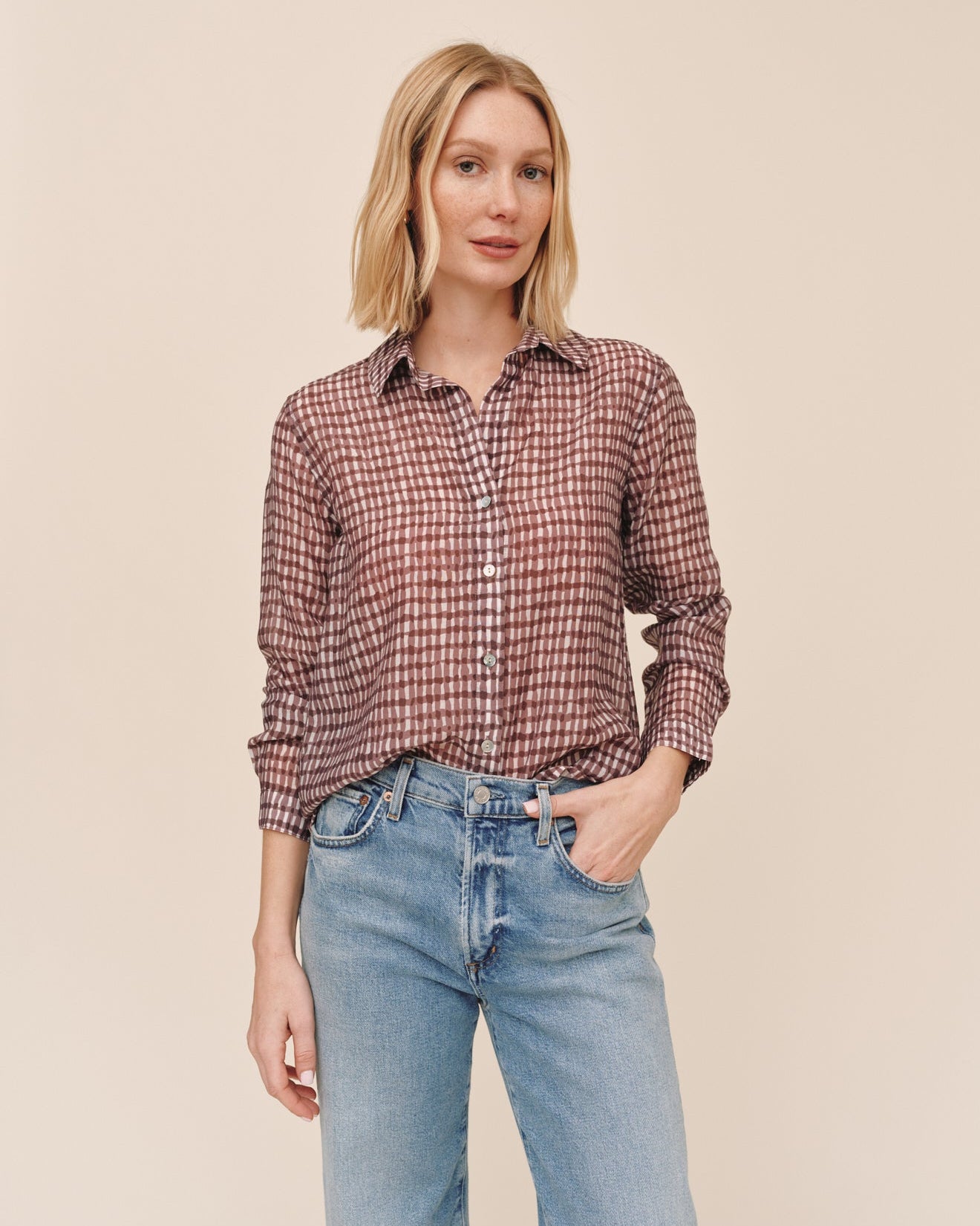 Classic Button Down - Plum Gingham Print