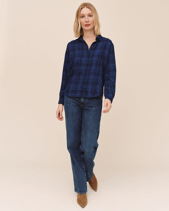 Bella Dahl Embroidered Long Sleeve Shirt - Dark Indigo Plaid