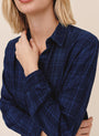 Embroidered Long Sleeve Shirt - Dark Indigo Plaid