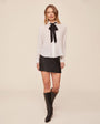 Long Sleeve Shirt With Neck Tie - White
