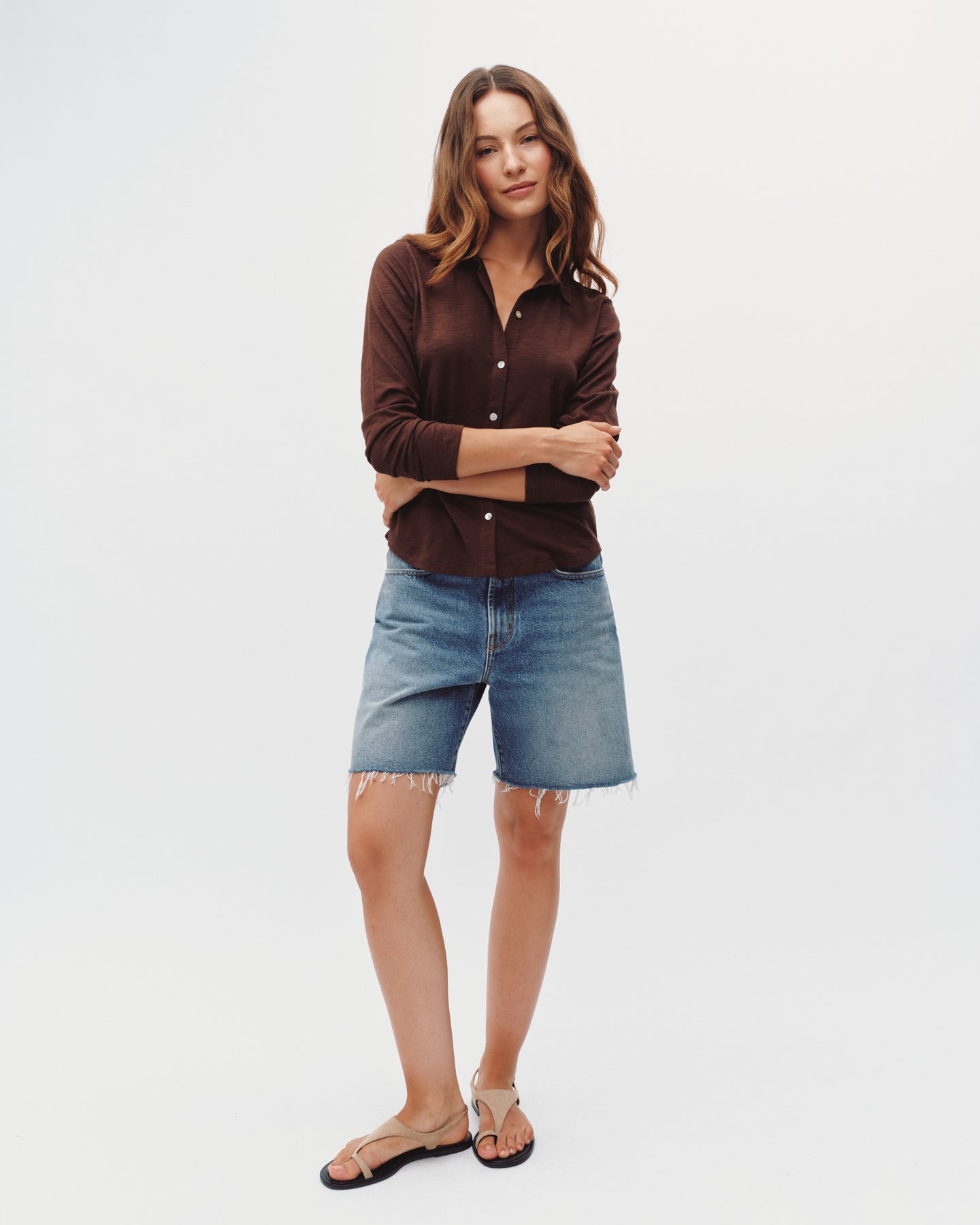 Button Up Knit Top - Dark Chestnut