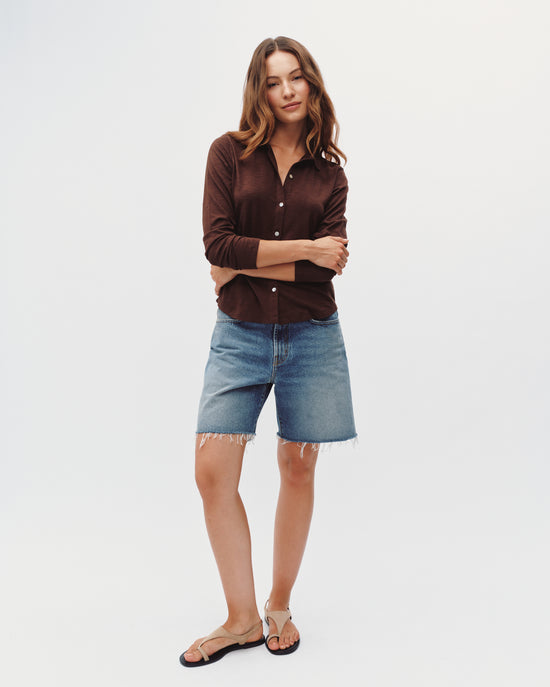 Bella Dahl Button Up Knit Top - Dark Chestnut View 2
