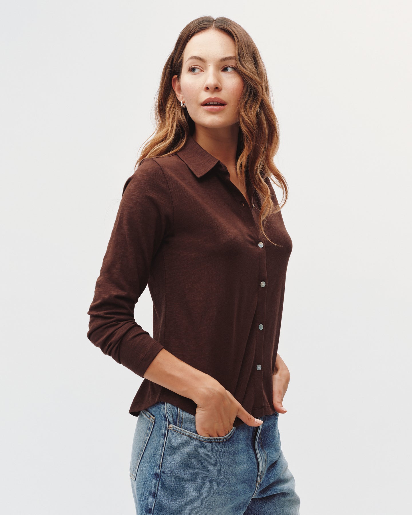 Button Up Knit Top - Dark Chestnut