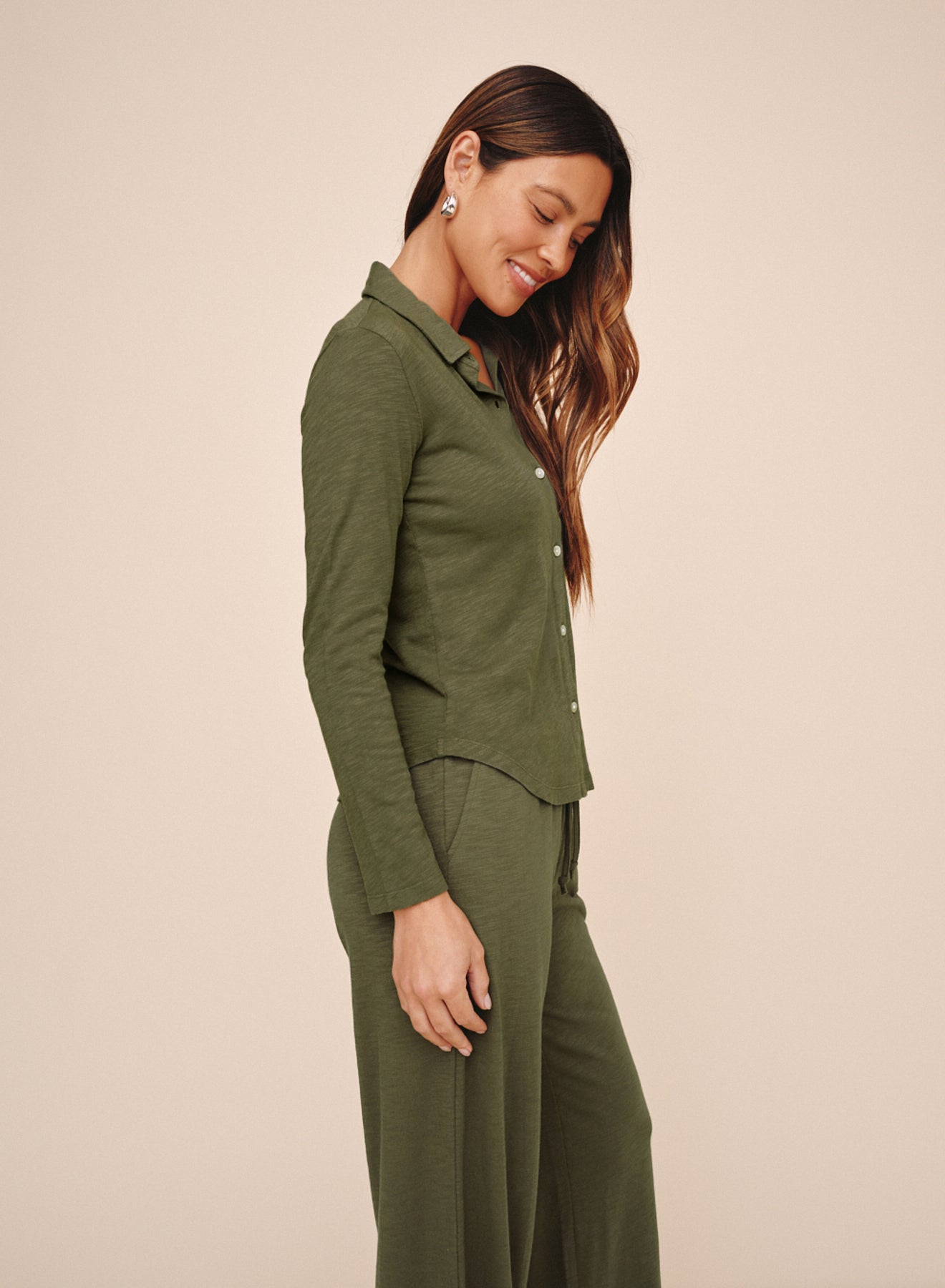 Button Up Knit Top - Olive Night