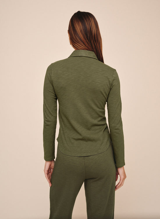 Bella Dahl Button Up Knit Top - Olive Night View 2
