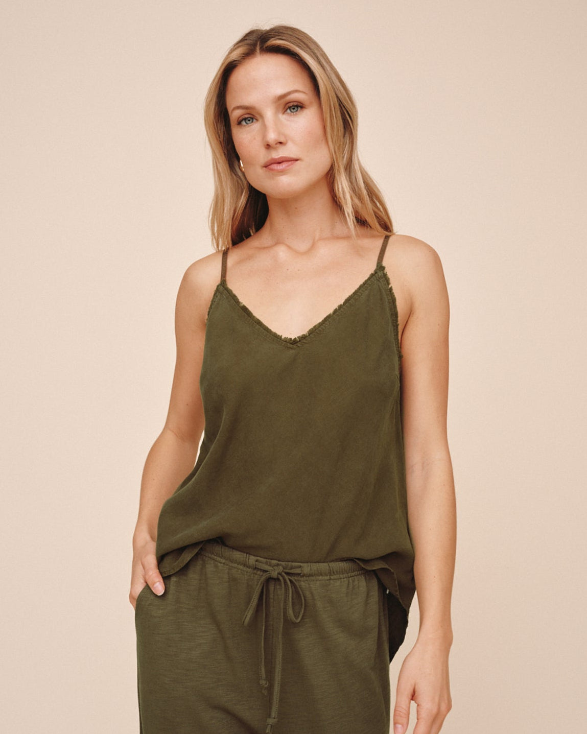 Frayed Cami  - Olive Night
