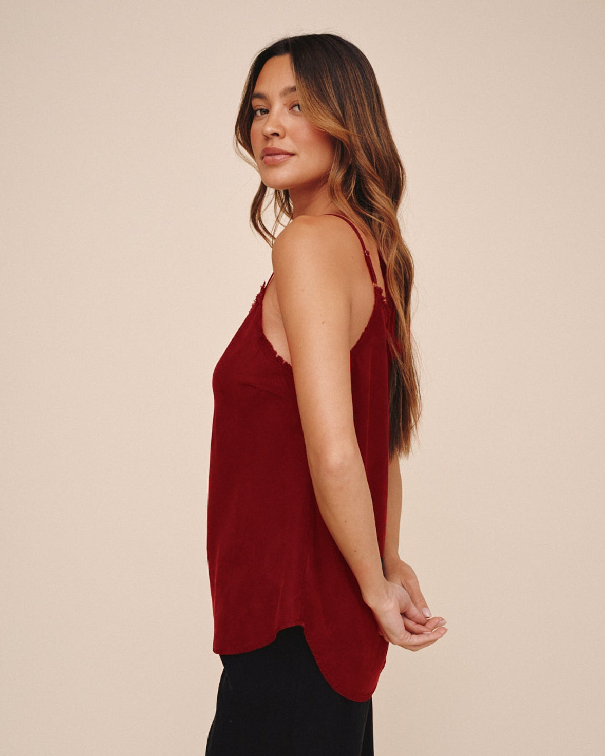 Frayed Tencel Cami -  Deep Crimson