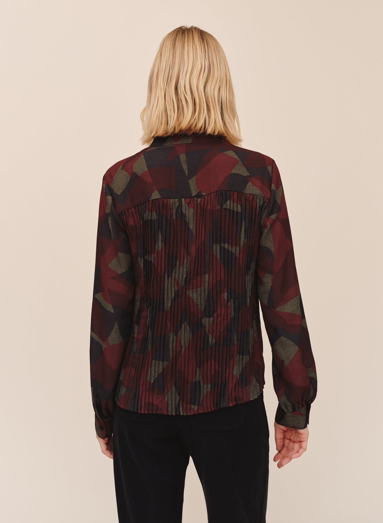 Pleated Bodice Shirt- Abstract Camo Print