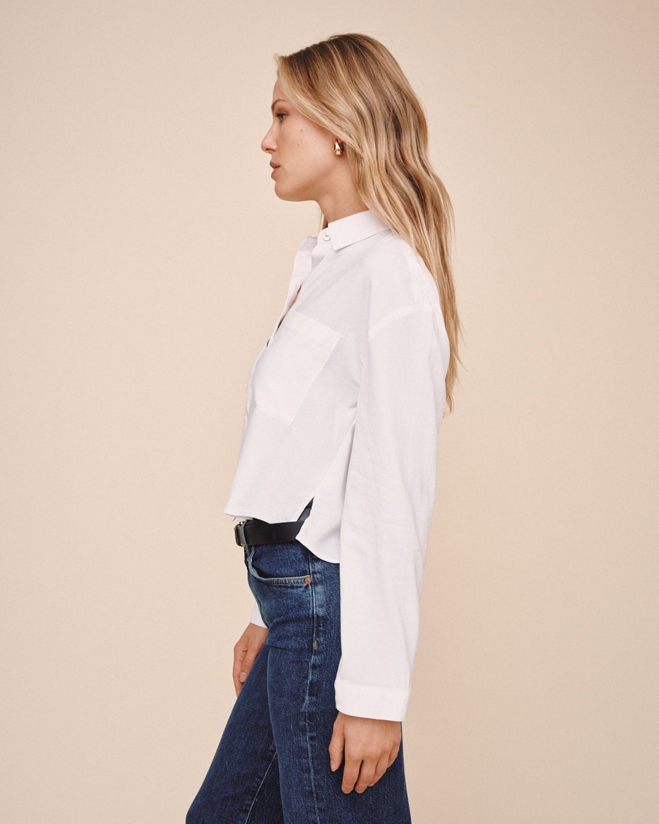 Cropped Button Down - White