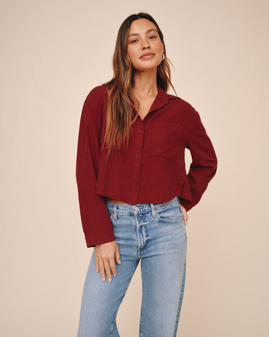 Bella Dahl Cropped Button Down - Deep Crimson