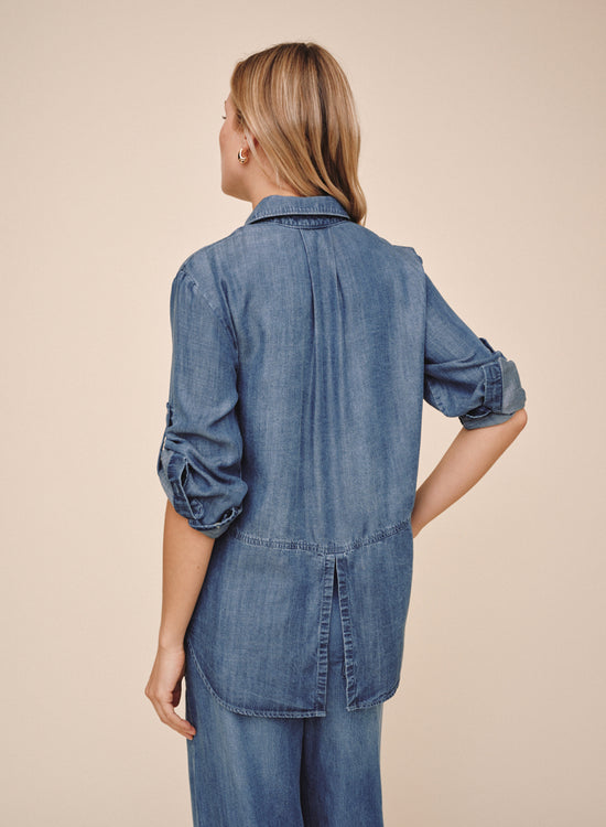 Bella Dahl Split Back Button Down - Shadow Blue Wash View 2