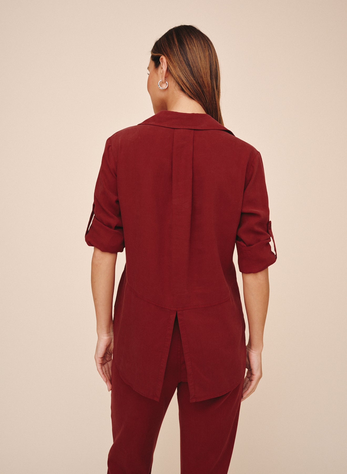 Split Back Button Down - Deep Crimson