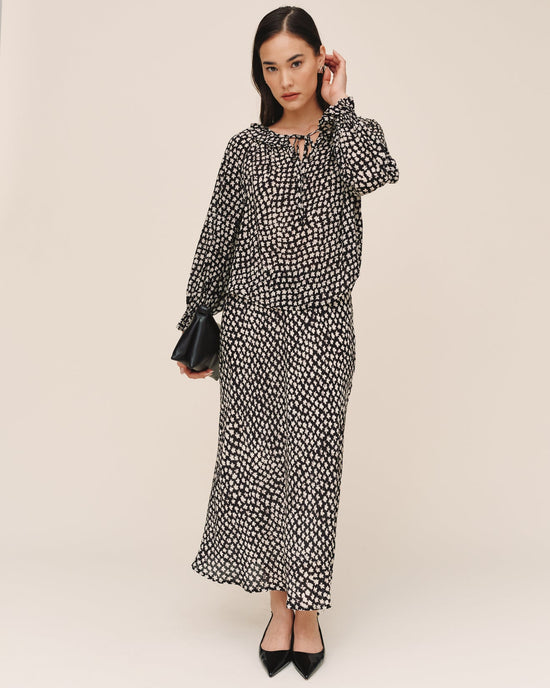 Bella Dahl Tie Neck Ruffle Top - Sketched Stars Print