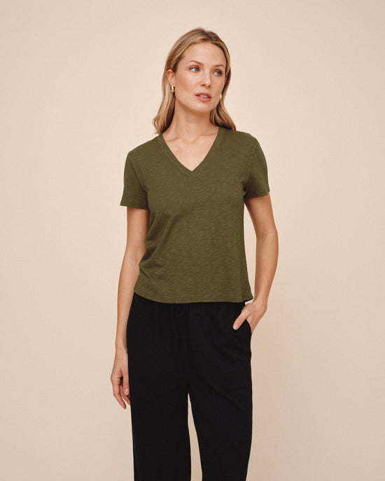 Bella Dahl V-Neck Tee - Olive Night