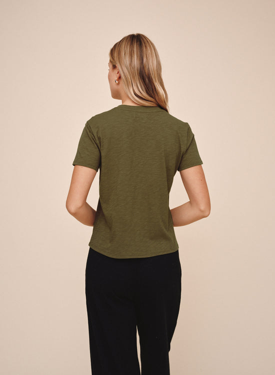 Bella Dahl V-Neck Tee - Olive Night View 2