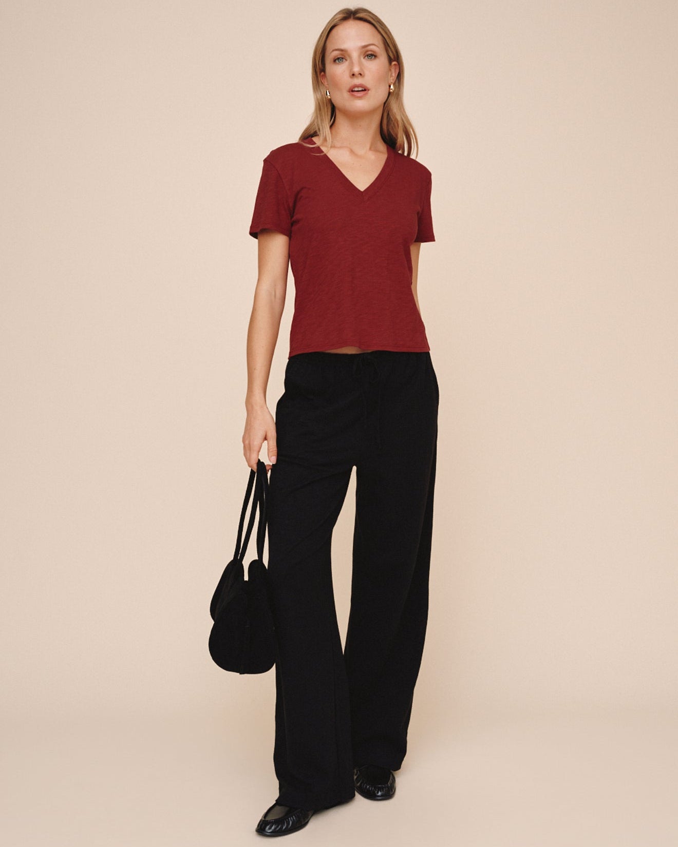 V-Neck Tee - Deep Crimson