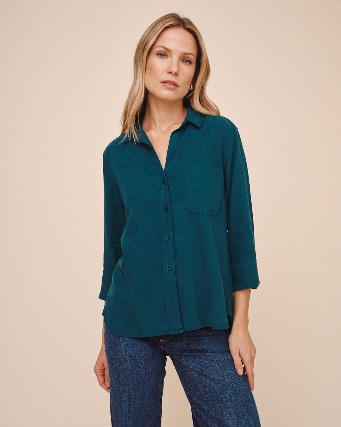 Shirt Tail Button Down - Twilight Teal