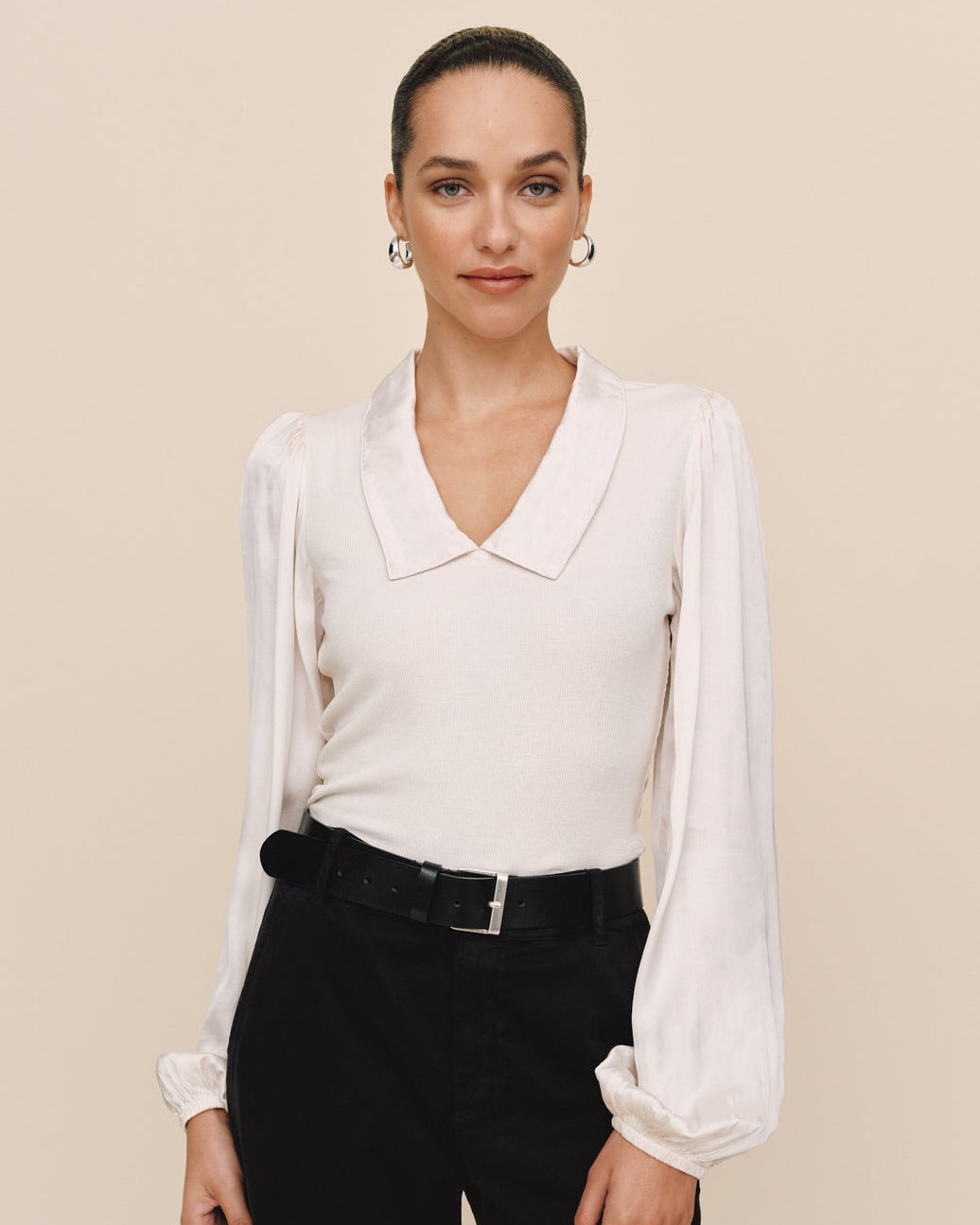 Collared V Neck Top - Winter White