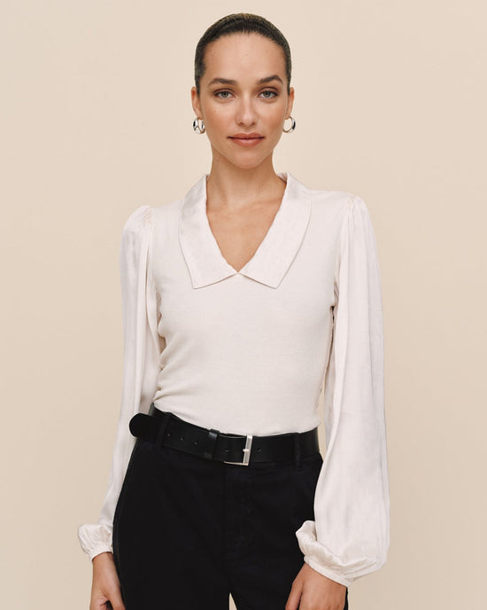 Bella Dahl Collared V Neck Top - Winter White View 2
