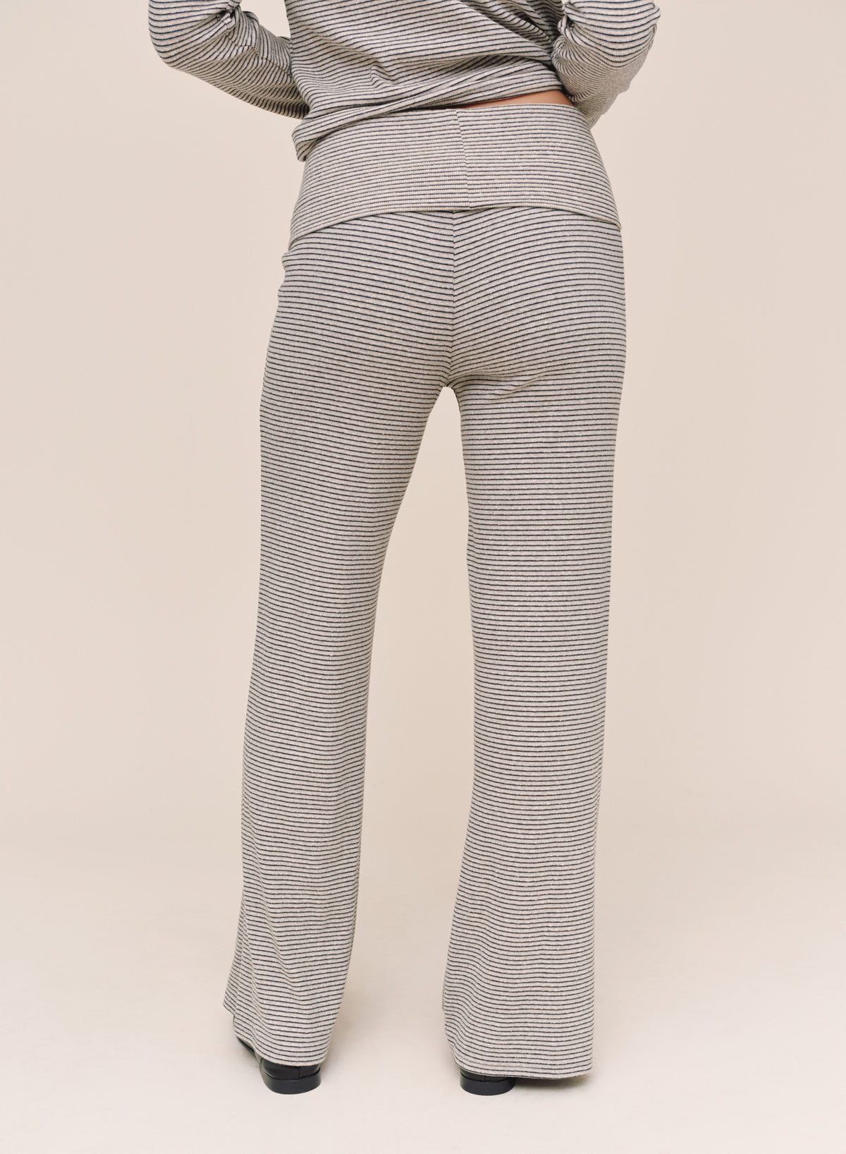 Fold Over Wide Leg Pant - Heathered Stripe
