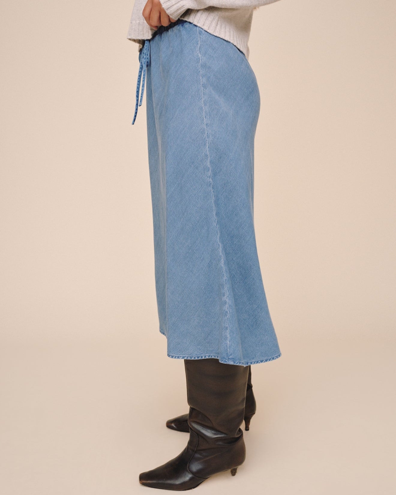 Bias Skirt With Tie - Indigo Harbor Wash