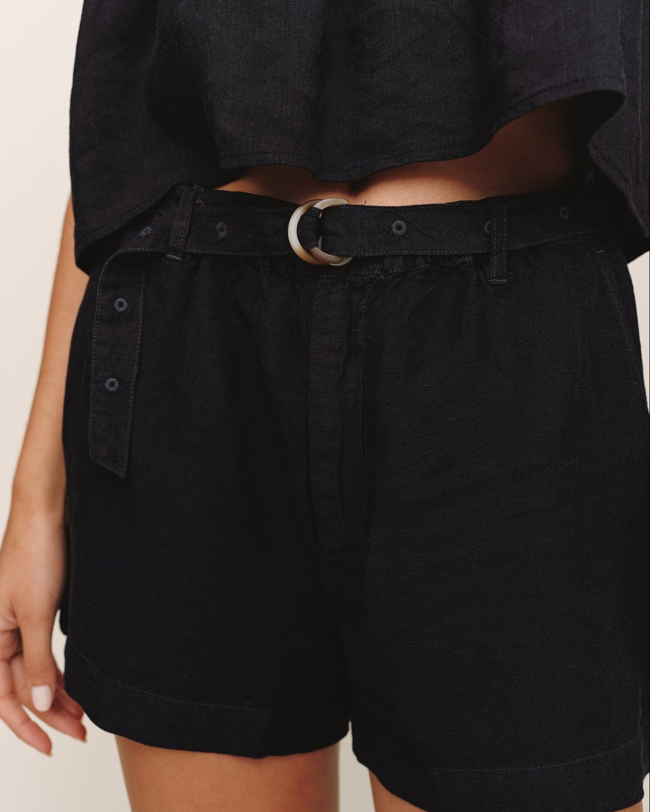 Eyelet Belted Short - Black