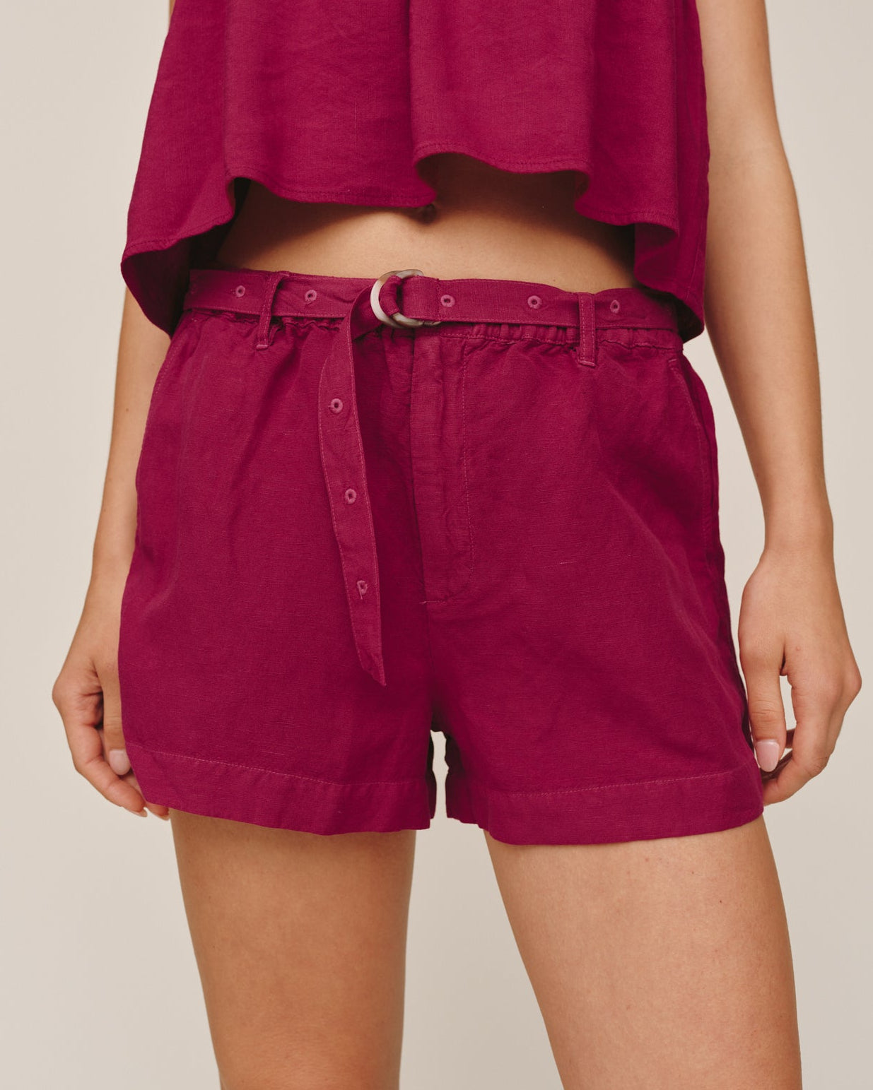 Eyelet Belted Short - Sangria