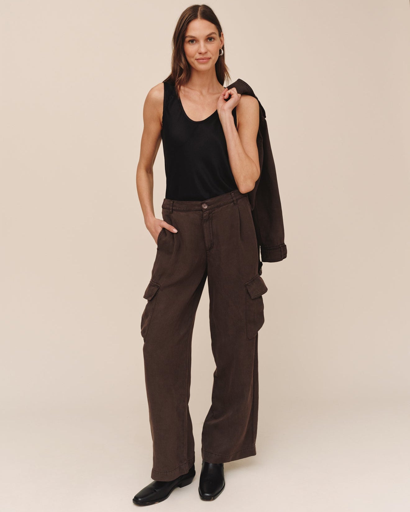 Wide Leg Cargo Trouser  - Dark Roast