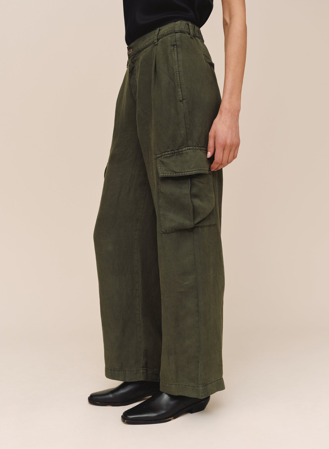 Wide Leg Cargo Trouser - Smoked Olive
