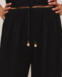 Beaded Drawstring Beach Pant  - Black