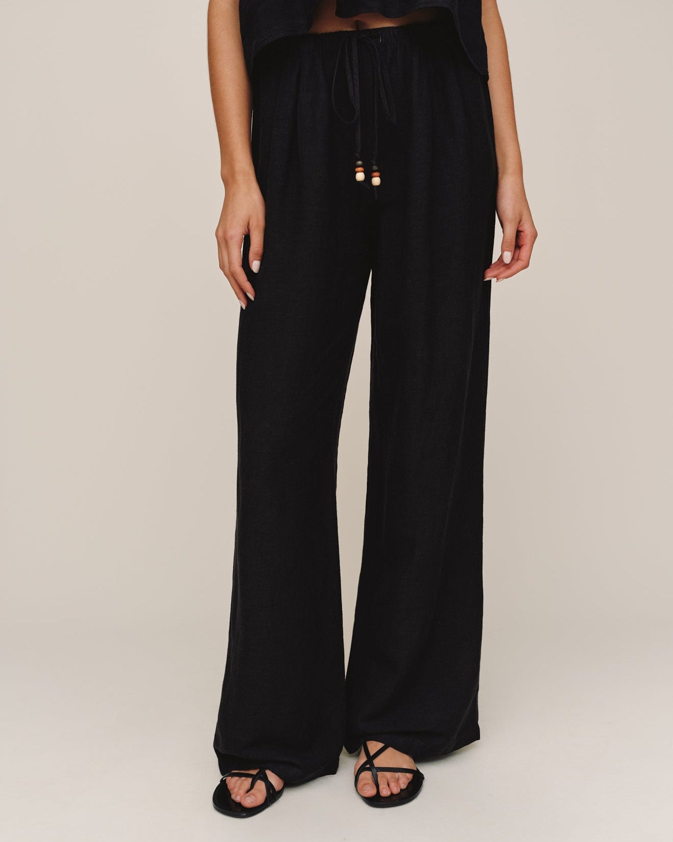 Beaded Drawstring Beach Pant  - Black