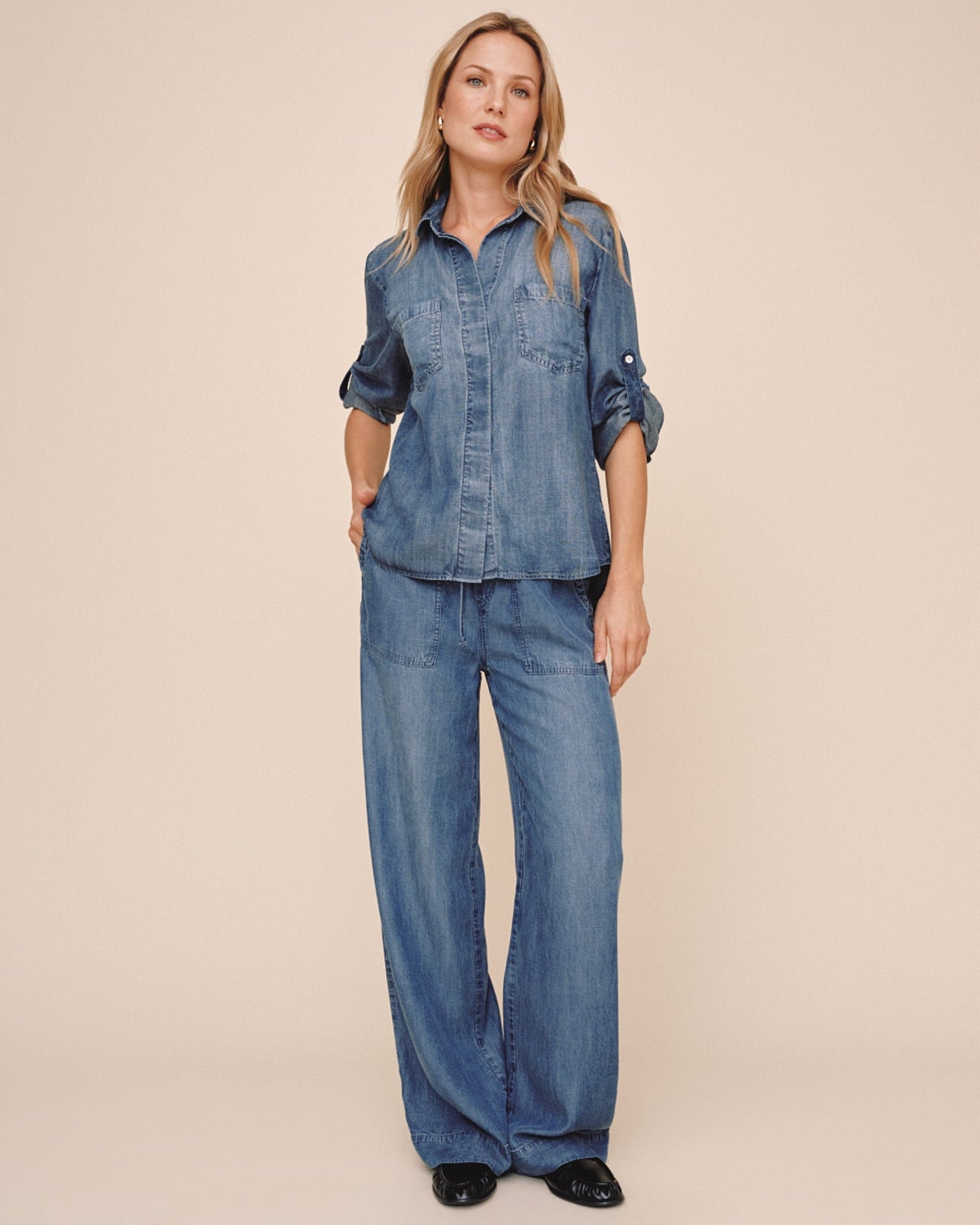 Pocket Wide Leg Pant - Shadow Blue Wash