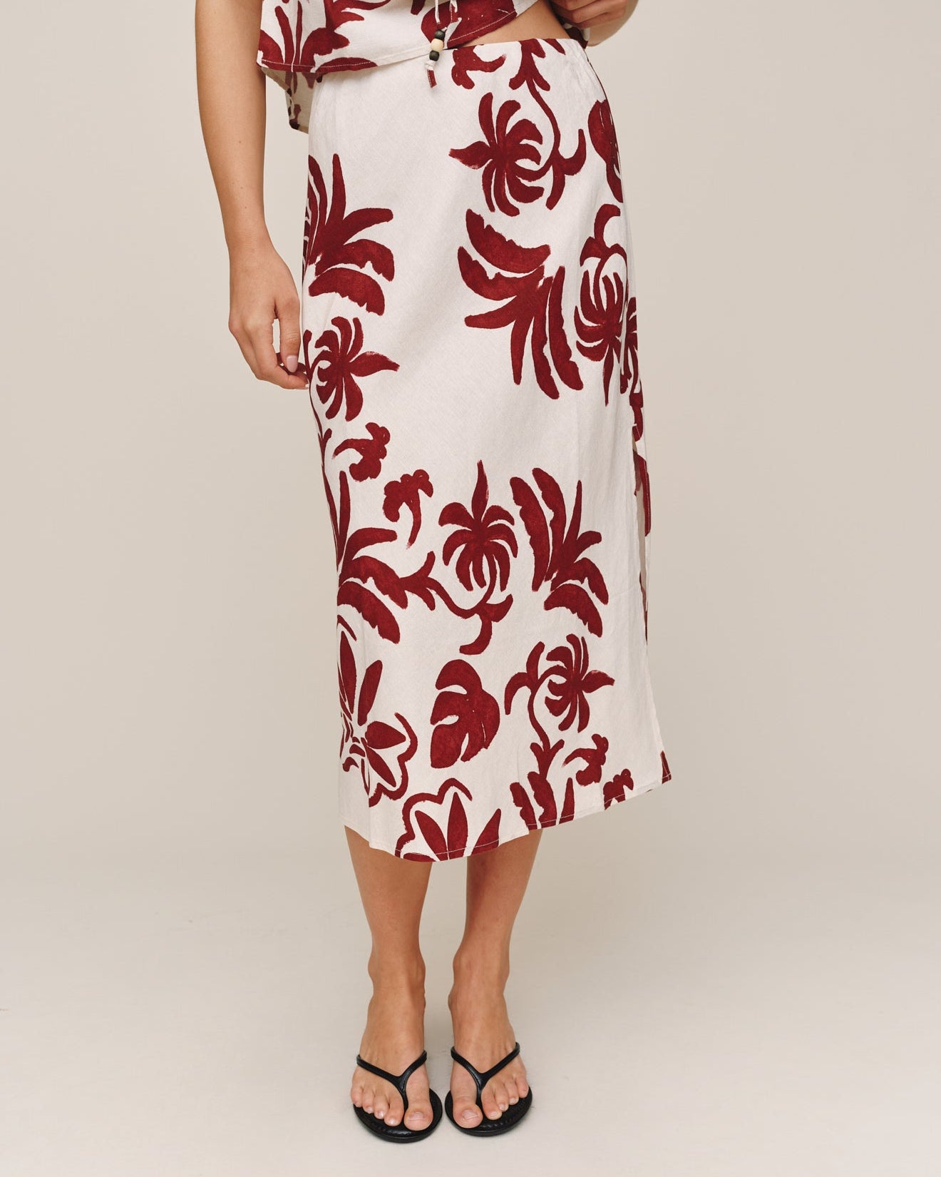 Bias Side Slit Skirt - Island Damask Print