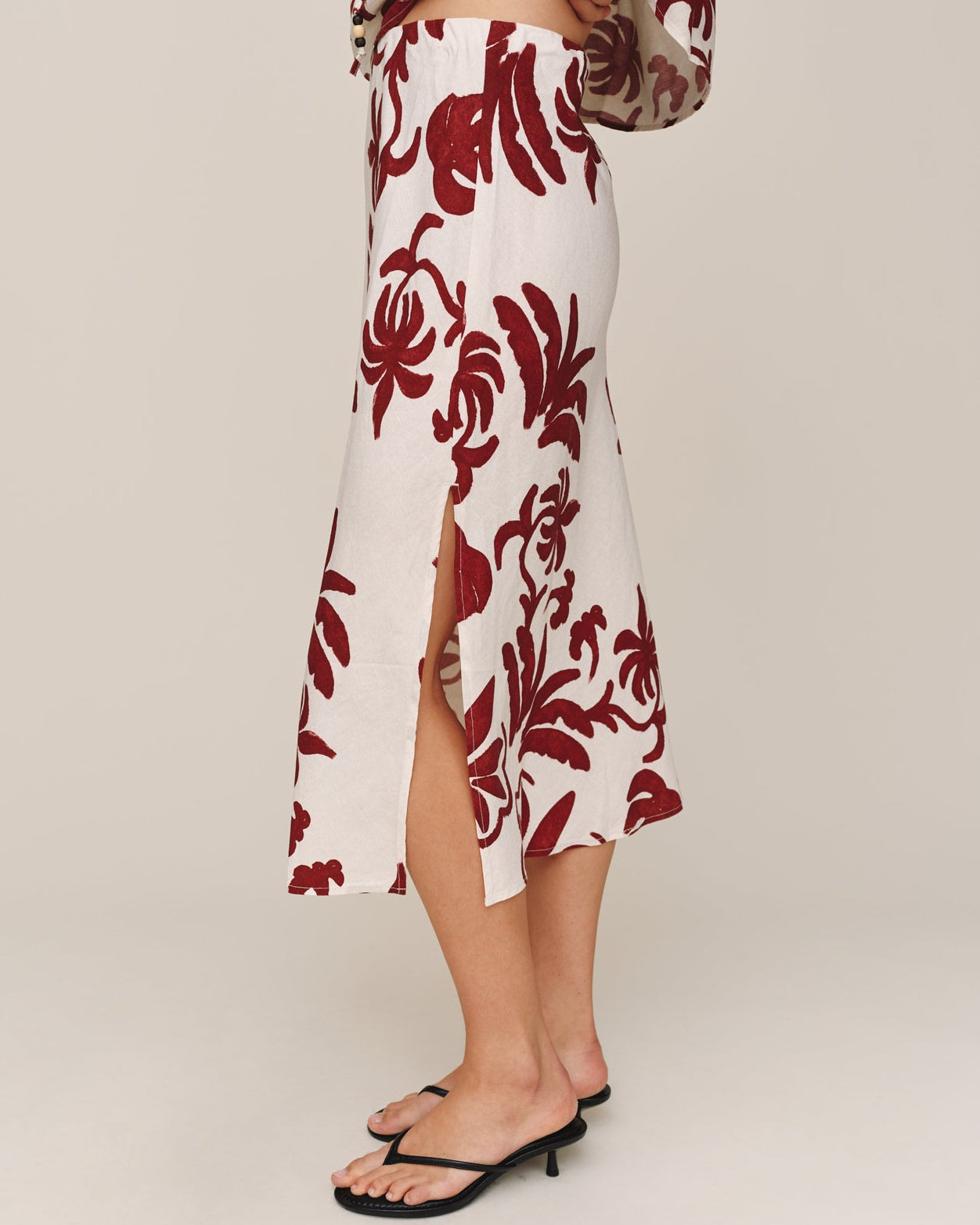 Bias Side Slit Skirt - Island Damask Print