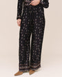 Single Pleat  Wide Leg Border Pant - Floral Border Print