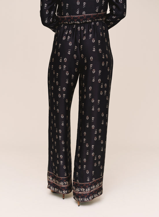 Bella Dahl Single Pleat  Wide Leg Border Pant - Floral Border Print View 2