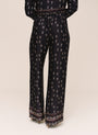 Single Pleat  Wide Leg Border Pant - Floral Border Print