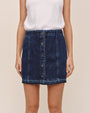 Button Front Mini Skirt With  Release Hem - Dark Rinse Wash