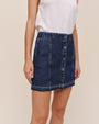 Button Front Mini Skirt With  Release Hem - Dark Rinse Wash